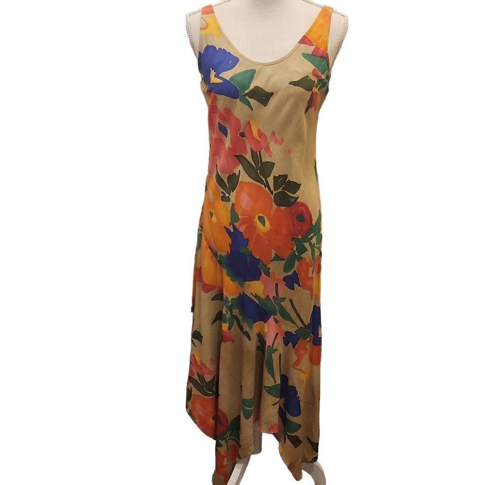 Jams World Maxi Crinkle Dress Women's Size Xs Paper Butterfly Large Floral Print
